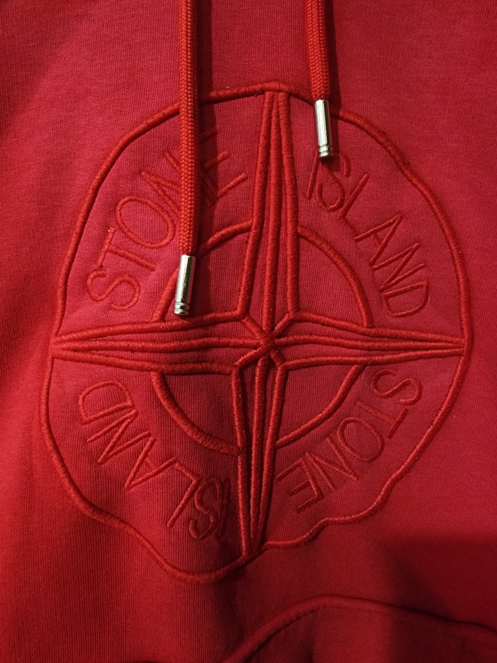Stone Island Red Embroidered Compass Hoodie